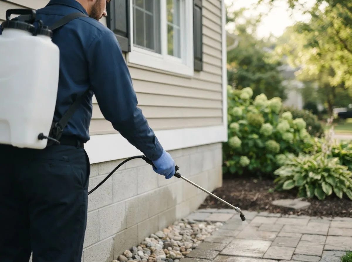 Pest control technician inspecting a home in Melfa, VA